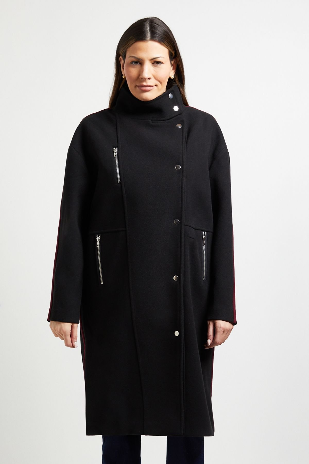 Wallis Wallis Women's Principles by Contrast Stripe Coat in Black - 4