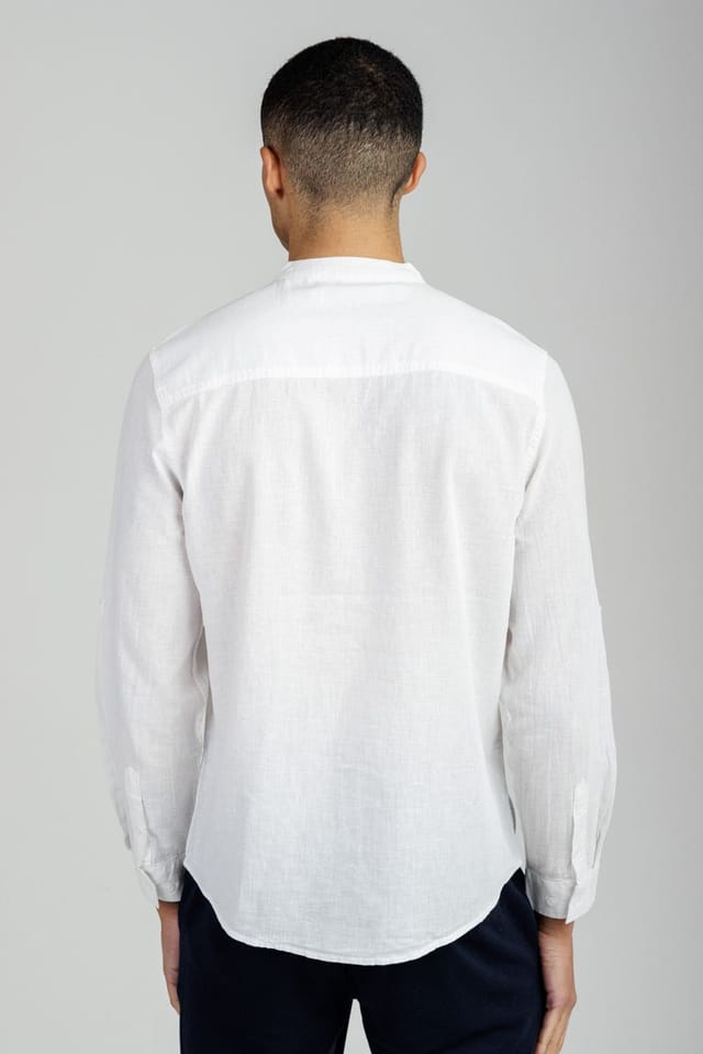 Tokyo Laundry Tokyo Laundry Men's Linen Blend Long Sleeve Button-Up Shirt with Grandad Collar in White - 3