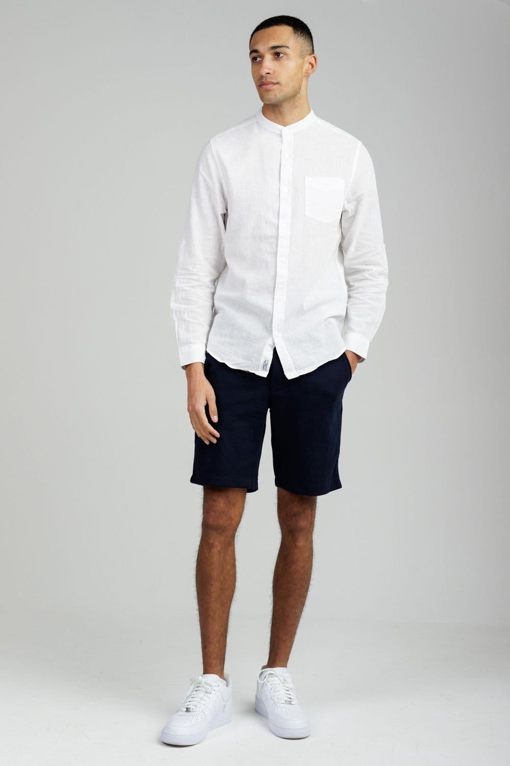 Tokyo Laundry Tokyo Laundry Men's Linen Blend Long Sleeve Button-Up Shirt with Grandad Collar in White - 4