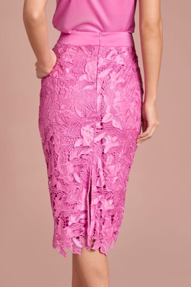 Coast Coast Women's Lace Pearl Button Pencil Skirt in Pink - 3