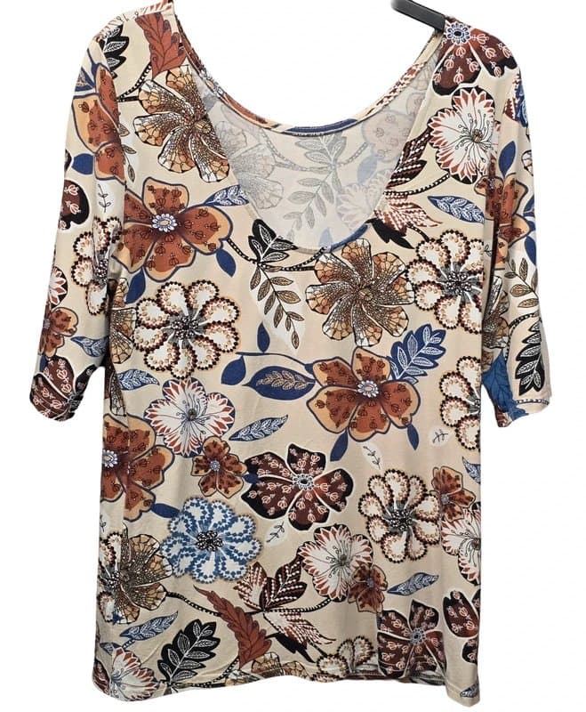 Dorothy Perkins Dorothy Perkins Beige Floral 3/4 Sleeve Top Size 16