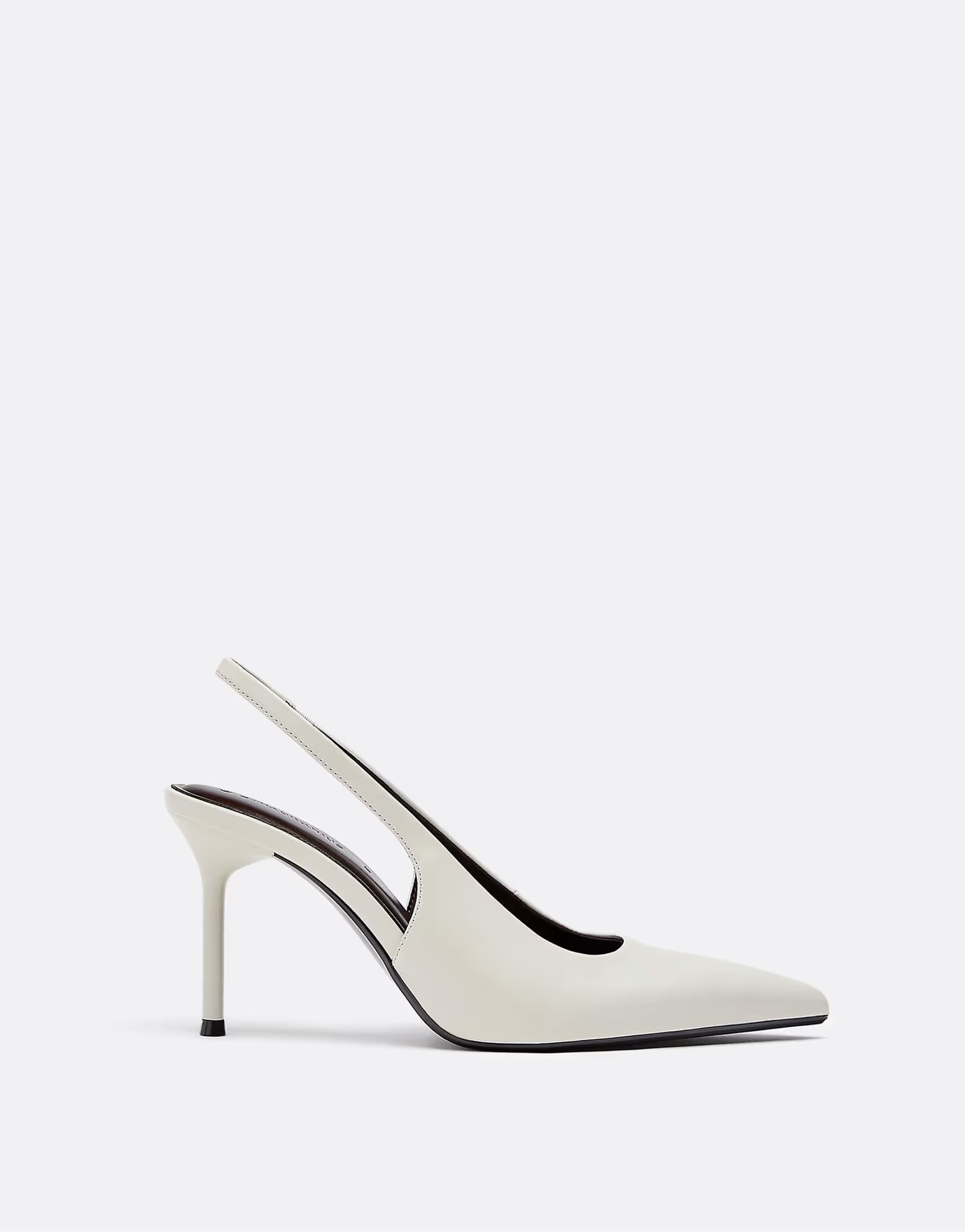 ASOS Stradivarius Leather effect heeled shoes in ecru