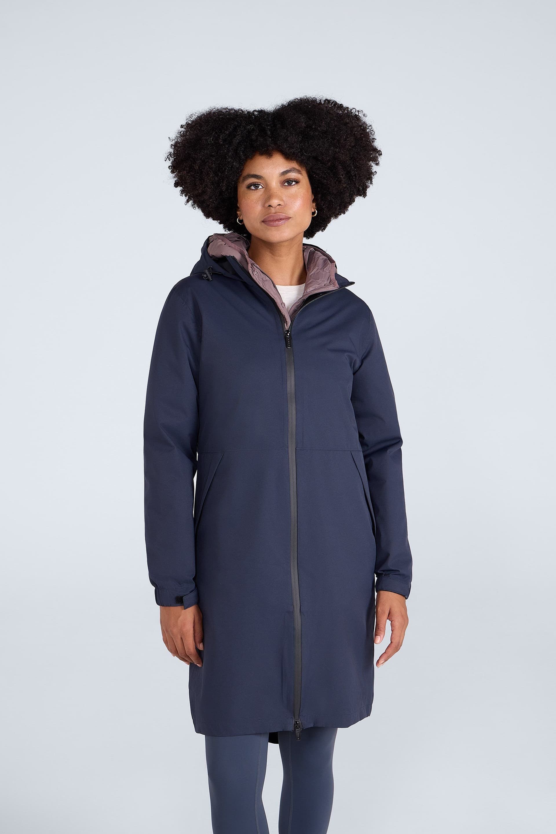 Animal Animal Women's 'Pace' Longline Waterproof Packable Adjustable Hood Full Zip Jacket in Navy