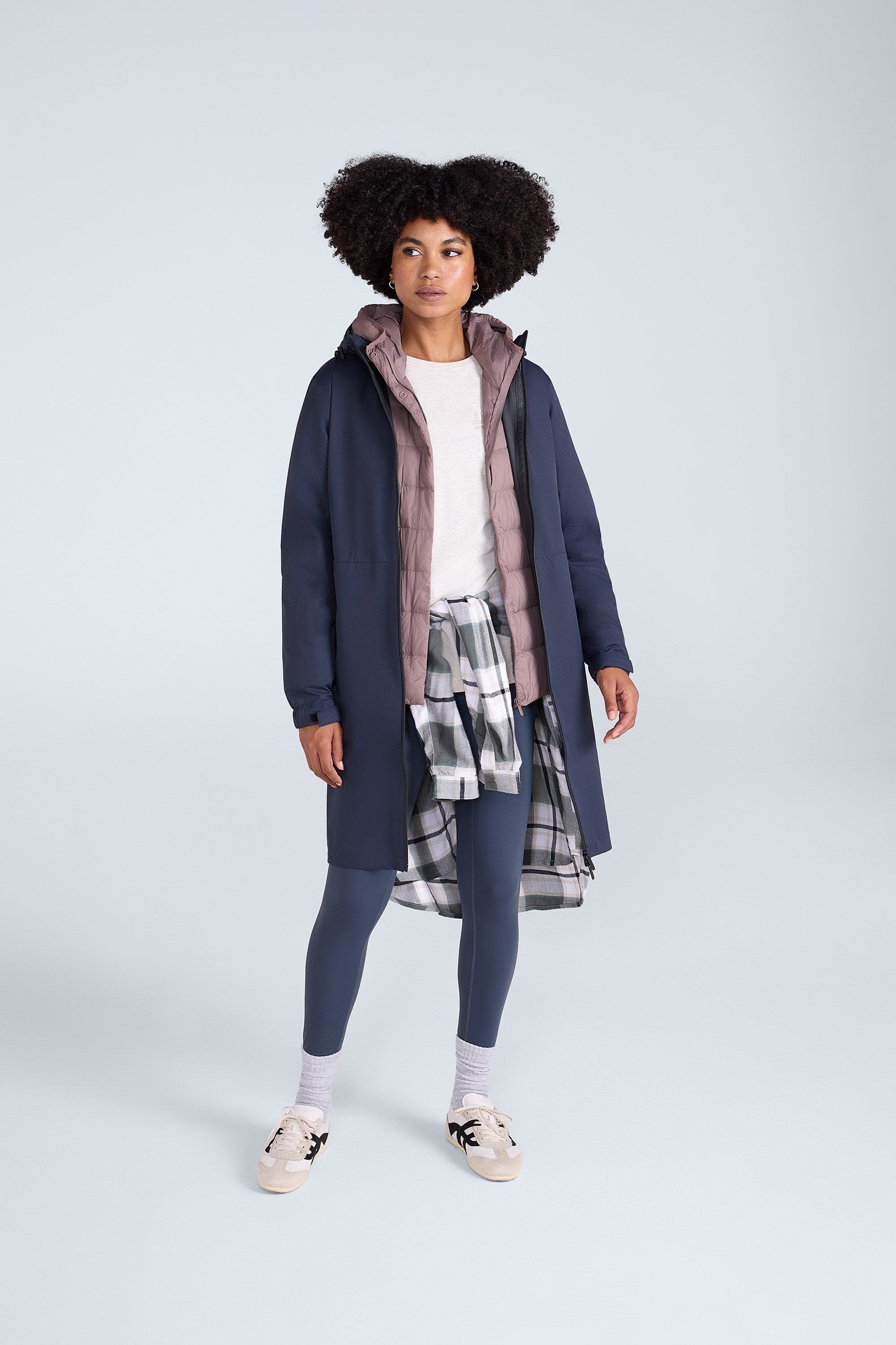 Animal Animal Women's 'Pace' Longline Waterproof Packable Adjustable Hood Full Zip Jacket in Navy - 2