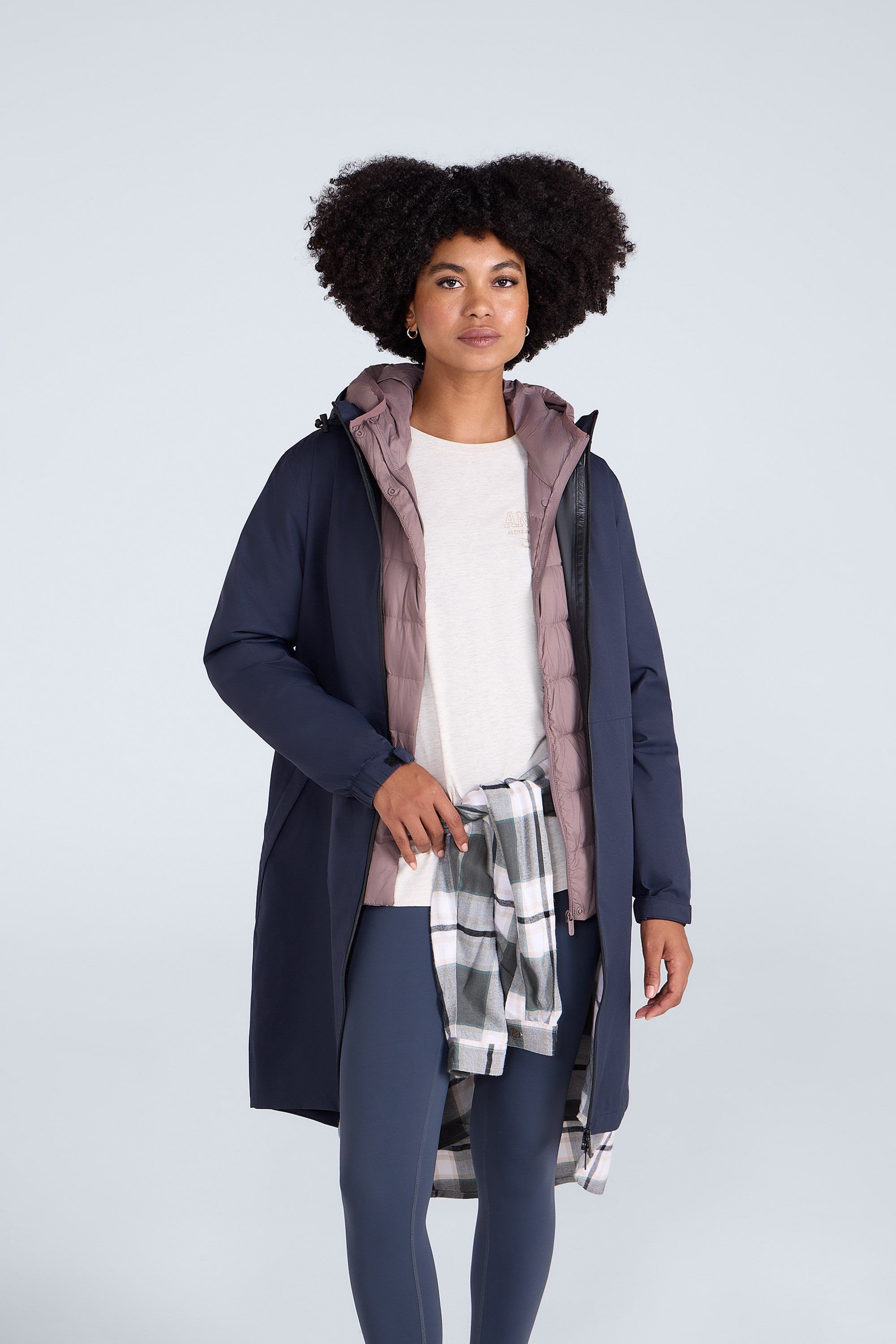 Animal Animal Women's 'Pace' Longline Waterproof Packable Adjustable Hood Full Zip Jacket in Navy - 3