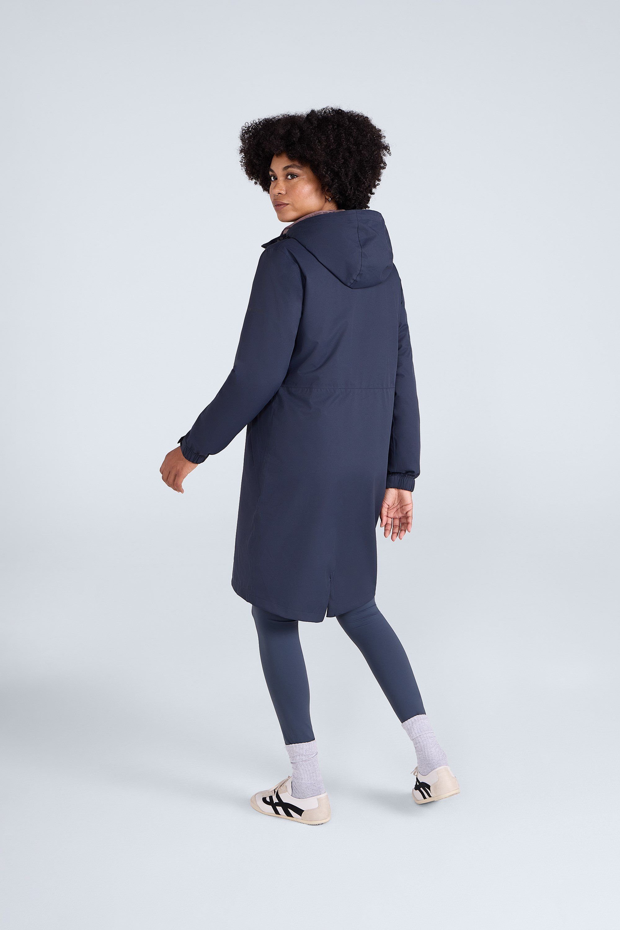 Animal Animal Women's 'Pace' Longline Waterproof Packable Adjustable Hood Full Zip Jacket in Navy - 4