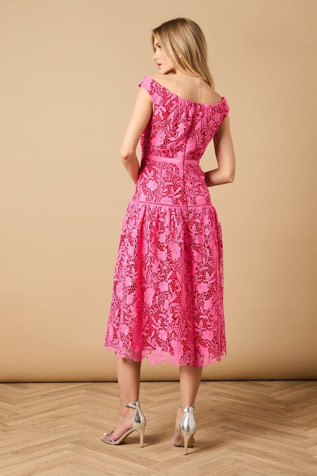 Oasis Oasis Women's Floral Lace Off-The Shoulder Midi Dress in Pink - 3