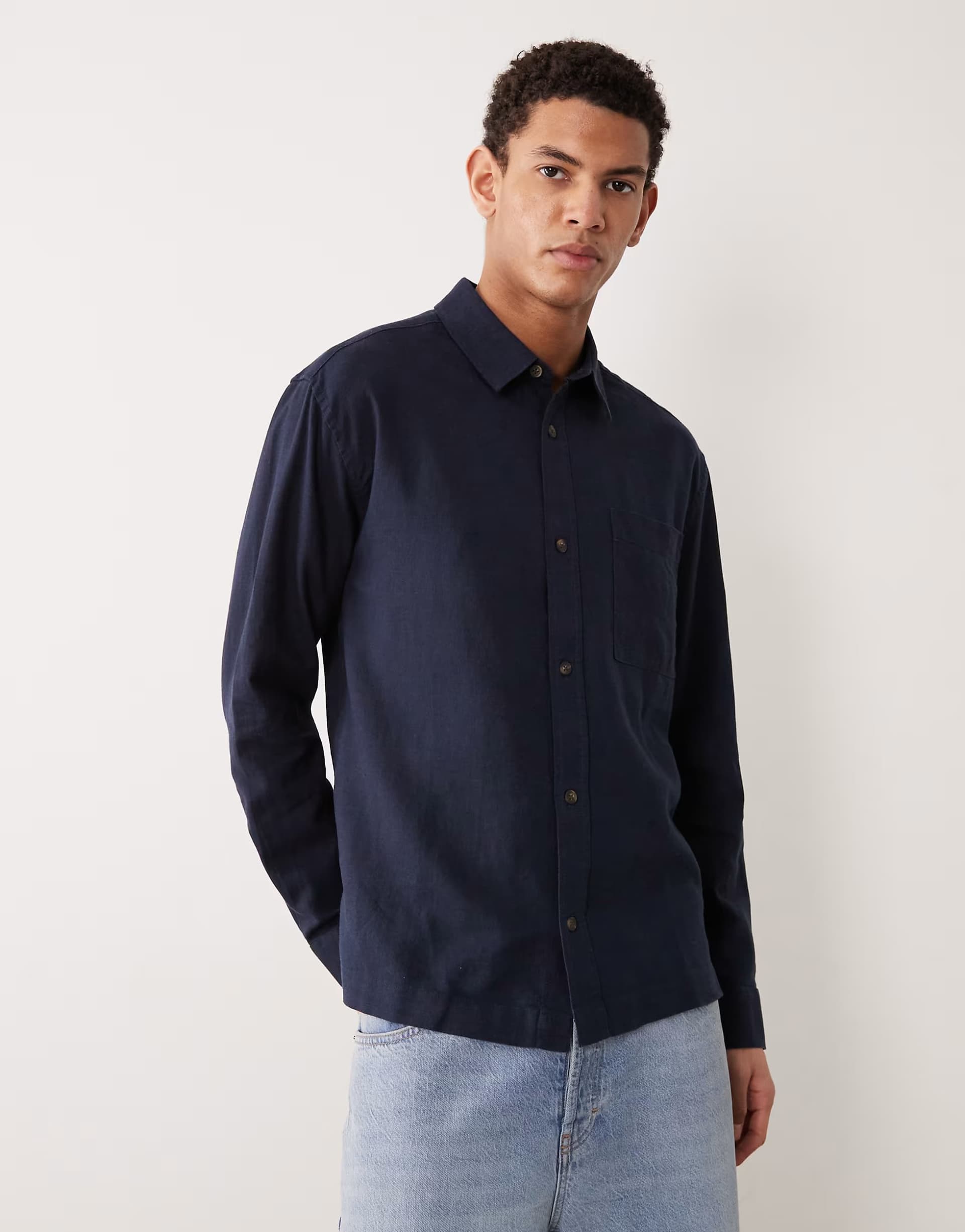 ASOS ASOS DESIGN co-ord relaxed linen blend shirt in navy