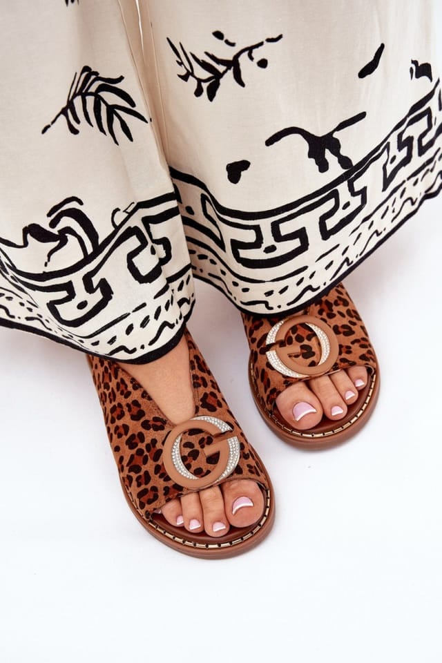 Love Lace Love Lace Women's Flat Embellished Sandals with Adjustable Buckle Strap Fit in Brown - 3