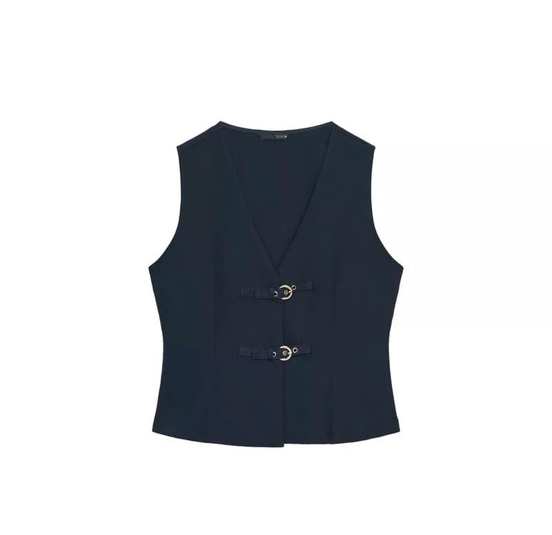 Zara Zara Navy Top with Buckles M