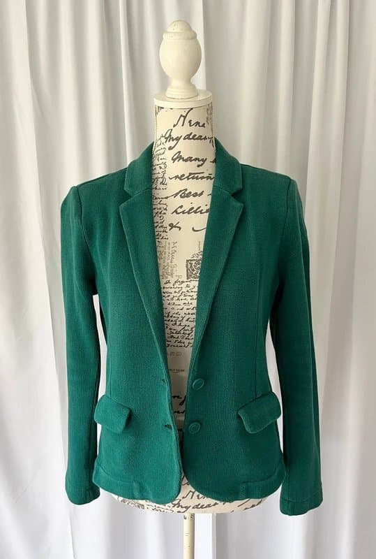 Whistles Whistles Knit Jersey Jacket Blazer Size 8 Green 100% Cotton Pockets Chic RRP £85 VGC