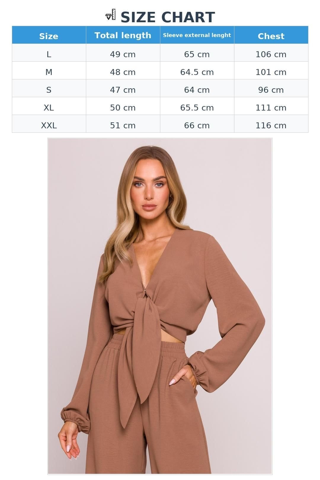 Love Lace Love Lace Women's Matte Crepe Deep V Tie Front Cropped Blouse in Brown - 4