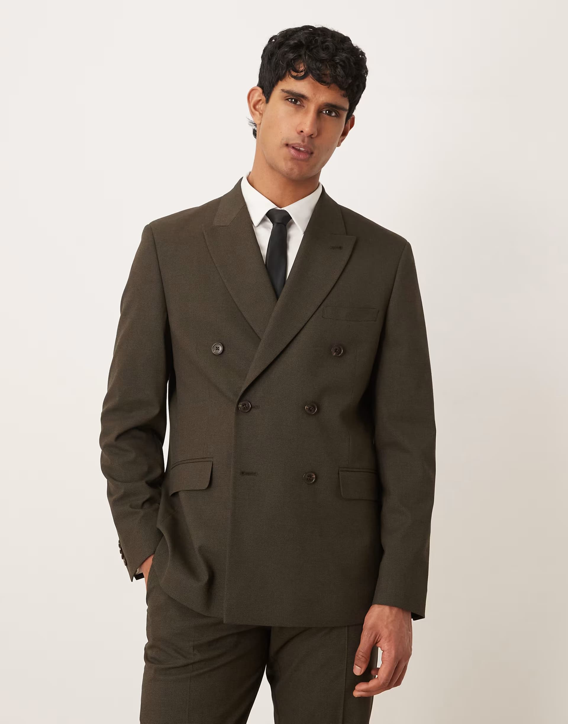 ASOS ASOS DESIGN double breasted regular suit jacket in brown micro texture