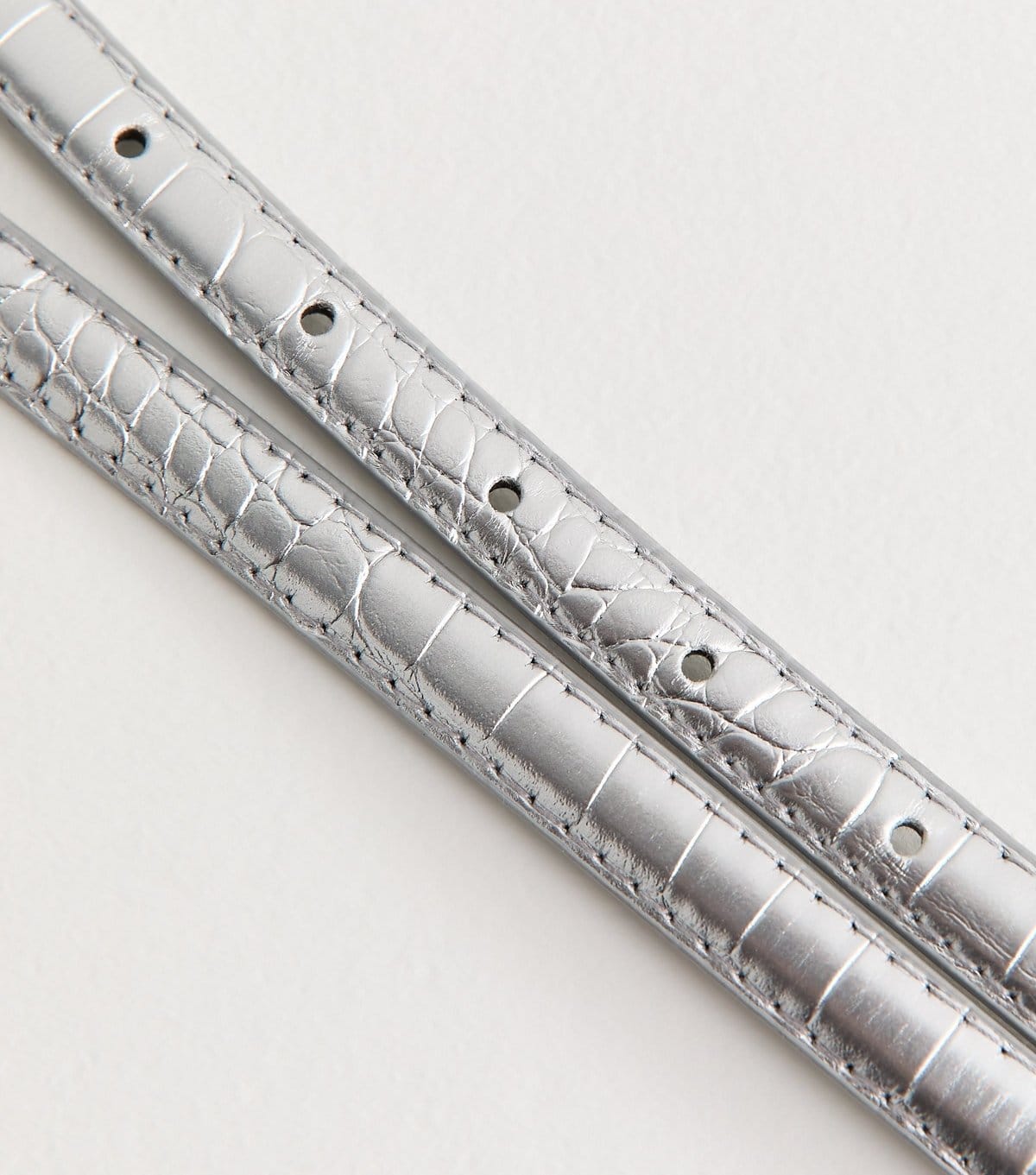 New Look Silver Faux Leather Croc Embossed Skinny Belt New Look - 4