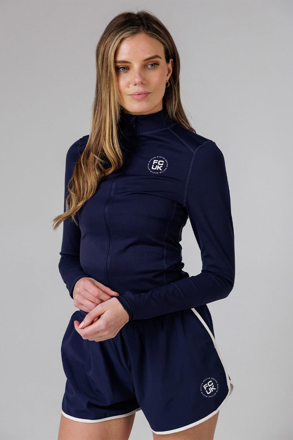 French Connection French Connection Women's Zip Up High Neck Slim Fit FCUK Sports Jacket in Navy