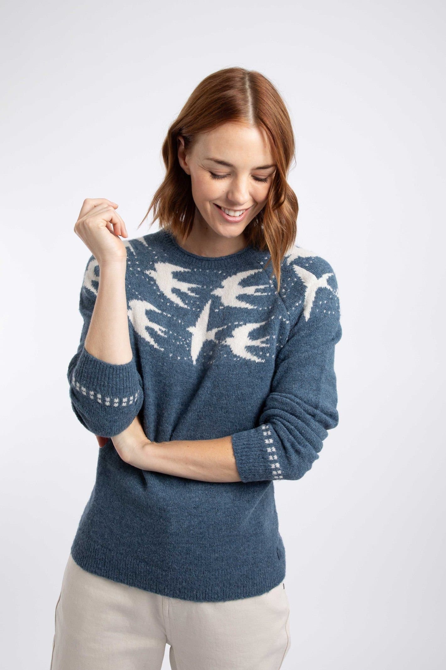 Weird Fish Weird Fish Women's Swallows Intarsia Fair Isle Jumper in Blue