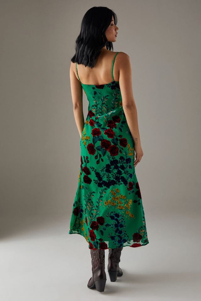 Warehouse Warehouse Women's Premium Burnout Cowl Neck Strappy Midi Slip Dress in Green - 3