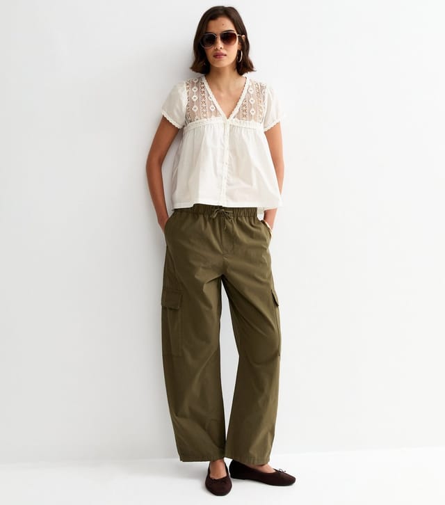 New Look Women's Cream Lace Panel Button Up Blouse New Look - 3
