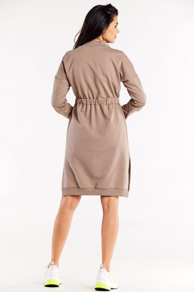 Love Lace Love Lace Women's Long Sleeve Day Dress with Side Slits in Beige - 3