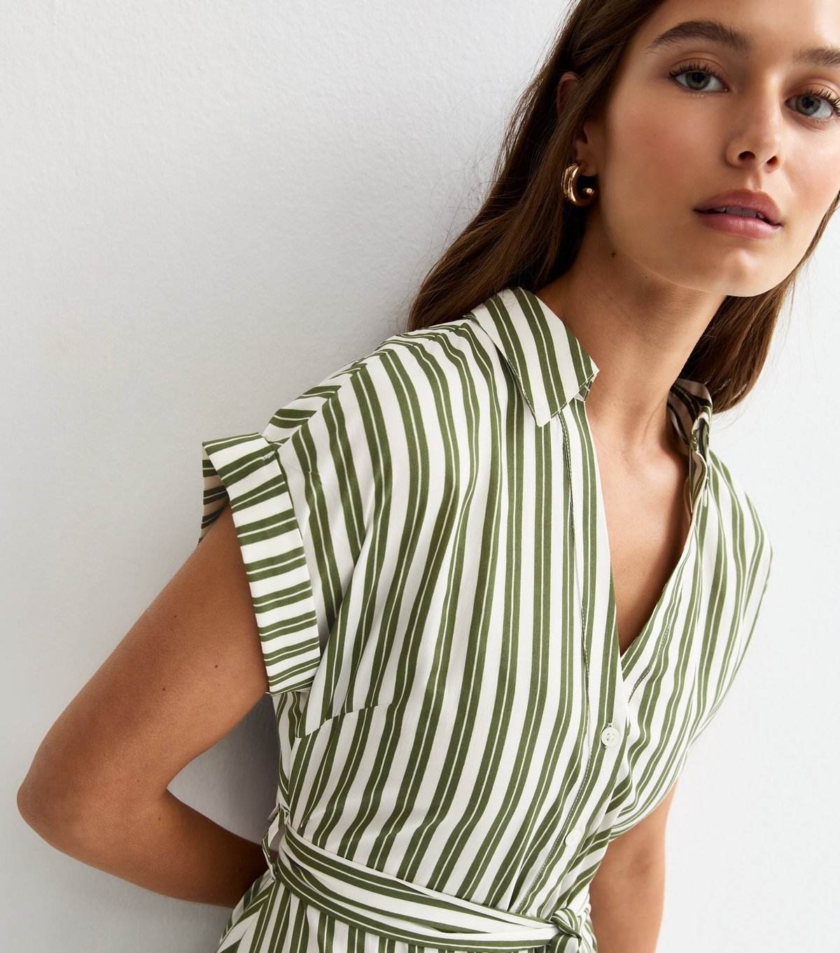 New Look Women's Green Striped Short Sleeve Midi Shirt Dress New Look - 2