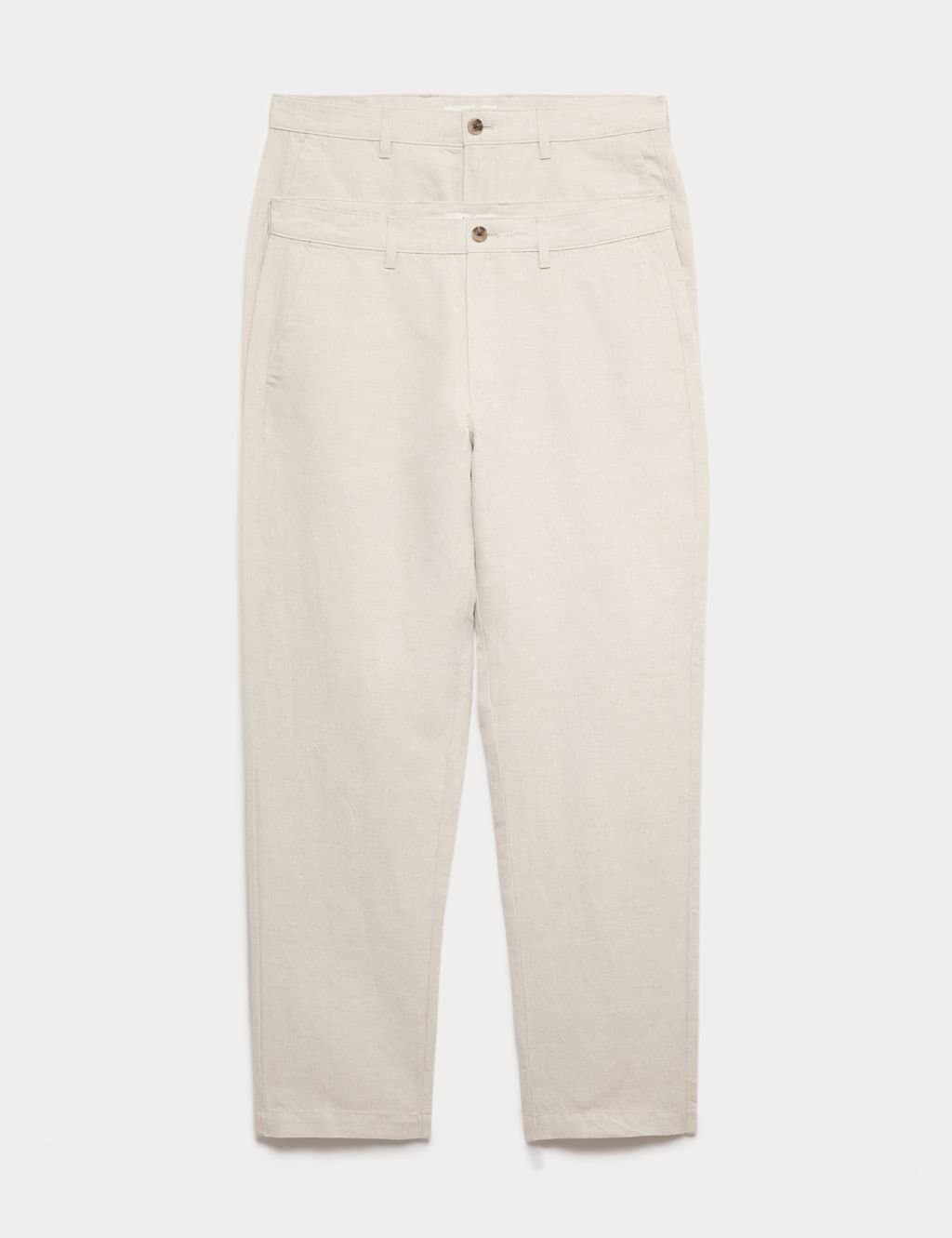 Marks & Spencer M&S 2 Pack Regular Fit Cotton Linen Blend Chinos Stone Mix