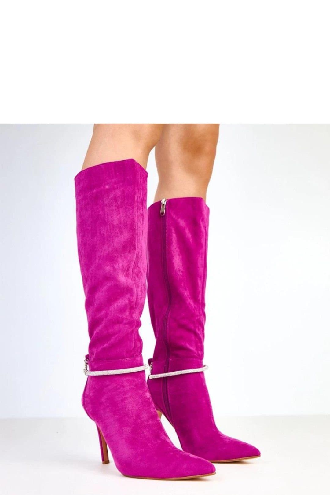 Love Lace Love Lace Women's Decorative Chain High Shaft Suede Heel Boots with Zipper in Violet