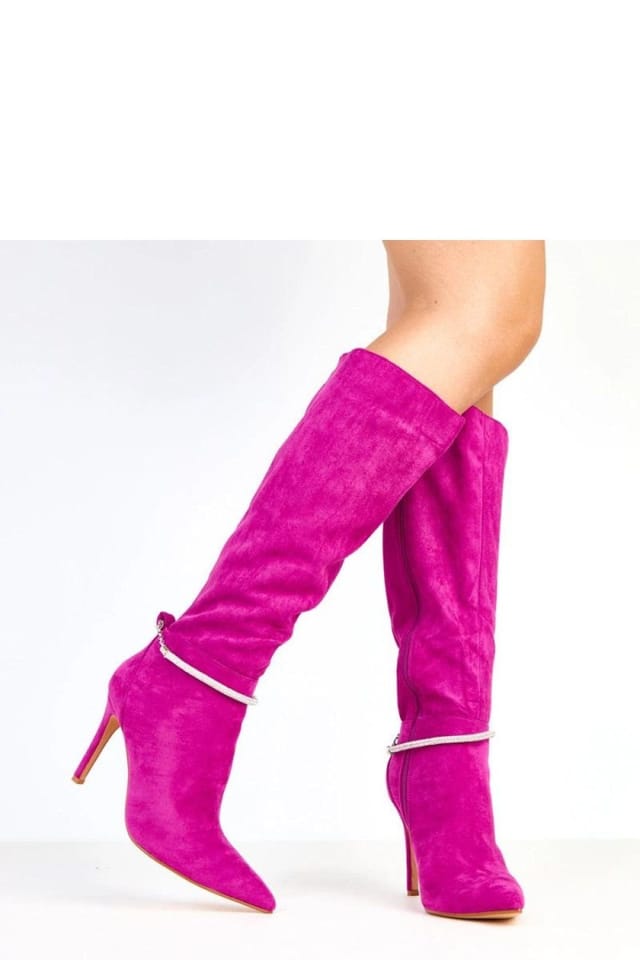 Love Lace Love Lace Women's Decorative Chain High Shaft Suede Heel Boots with Zipper in Violet - 2