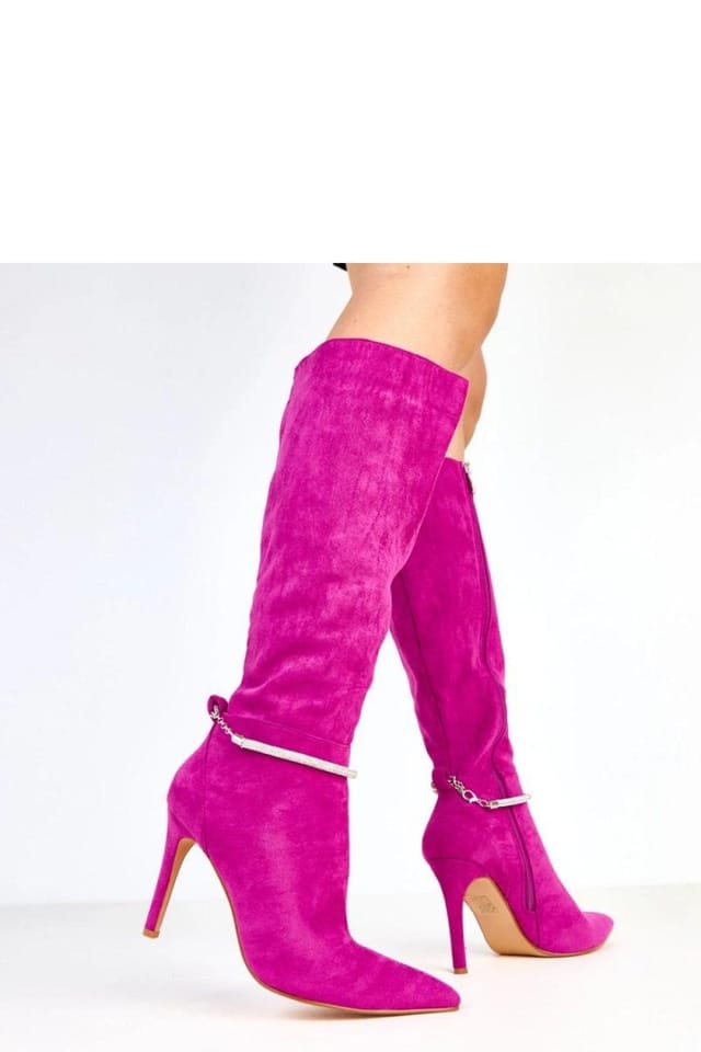 Love Lace Love Lace Women's Decorative Chain High Shaft Suede Heel Boots with Zipper in Violet - 3