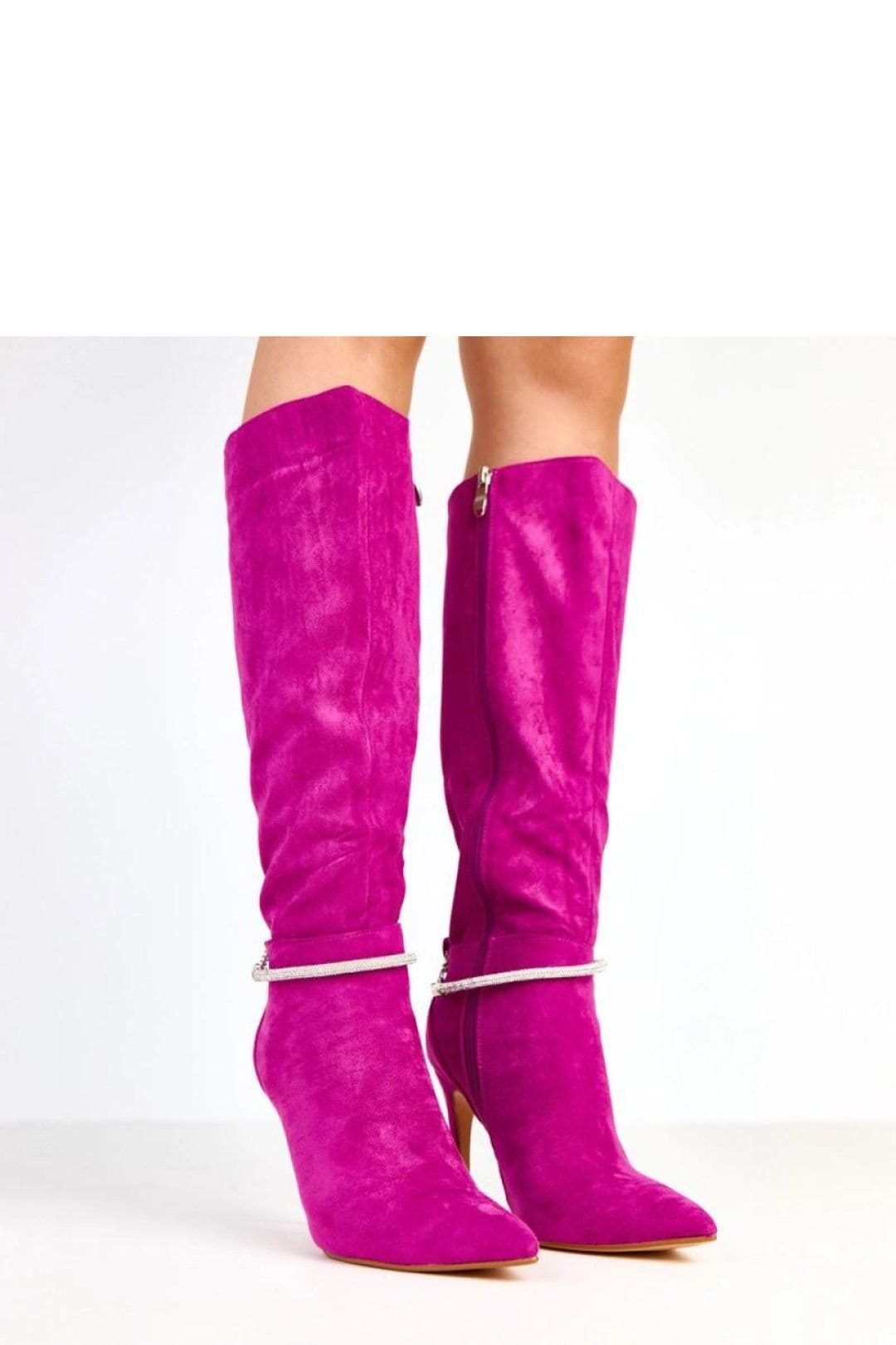 Love Lace Love Lace Women's Decorative Chain High Shaft Suede Heel Boots with Zipper in Violet - 4