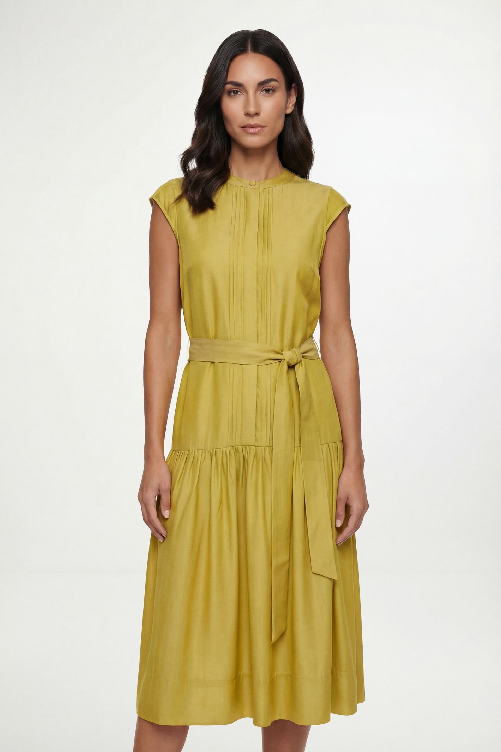 Wallis Wallis Women's Petite Denim Look Drop Waist Midi Dress in Yellow
