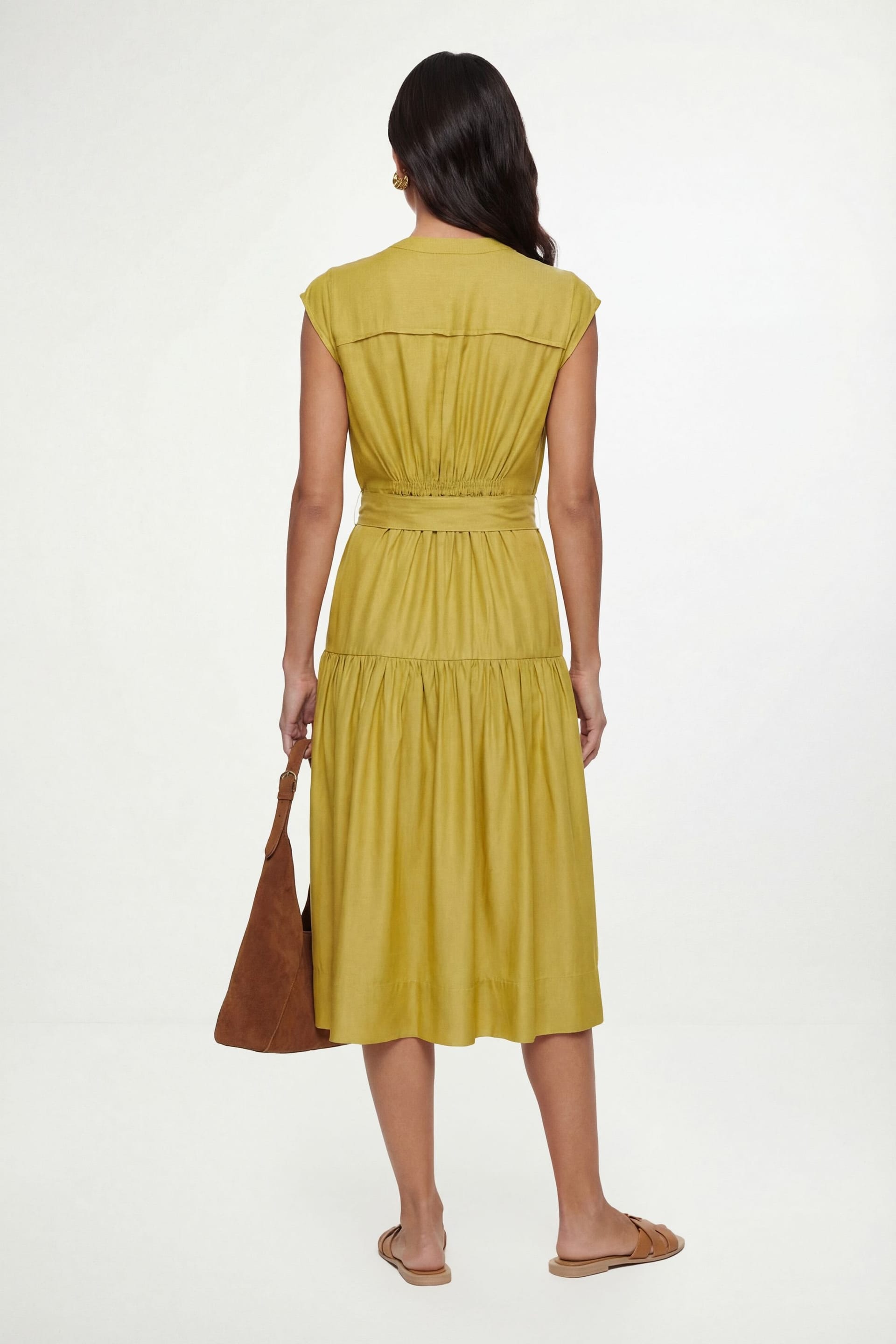 Wallis Wallis Women's Petite Denim Look Drop Waist Midi Dress in Yellow - 4