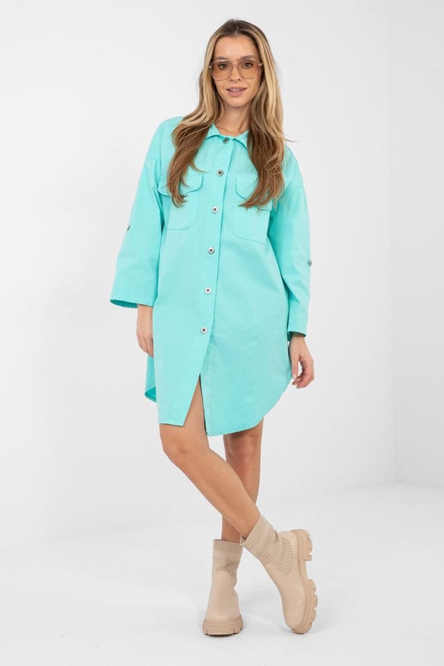 Love Lace Love Lace Women's Cotton Elastane Shirt Dress with Pockets Style 223797 in Aqua - 2