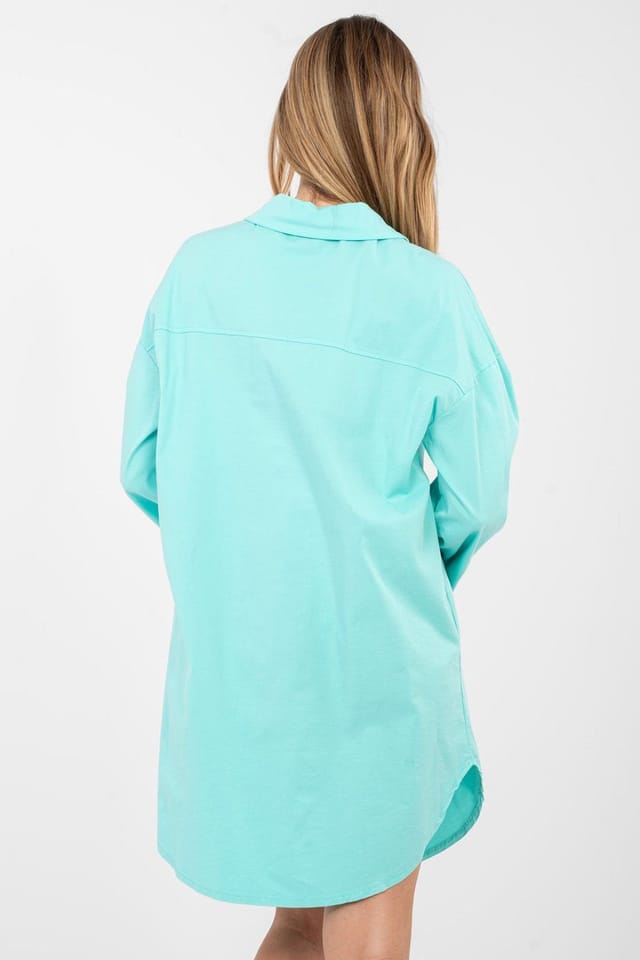 Love Lace Love Lace Women's Cotton Elastane Shirt Dress with Pockets Style 223797 in Aqua - 3