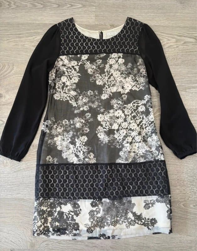 Rocha John Rocha Rocha John Rocha Black & Grey Lace Print Shift Dress UK 12 Occasion Monochrome