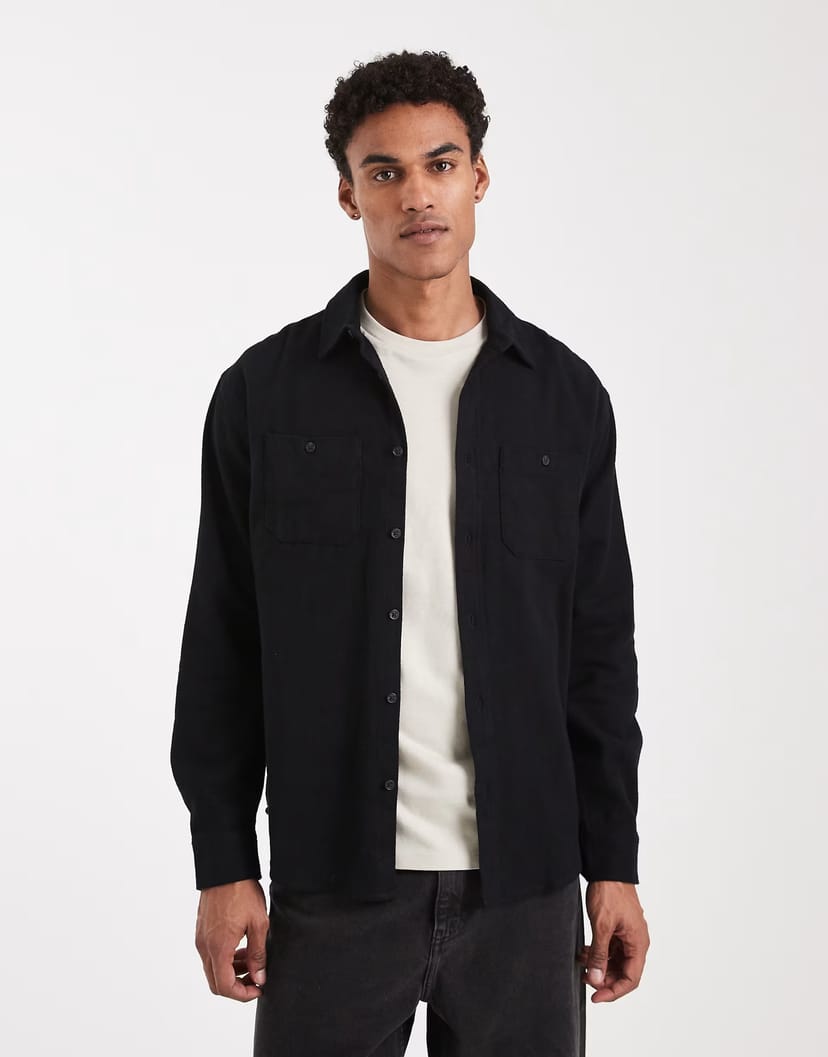 ASOS Threadbare button down cotton shirt in black - 1