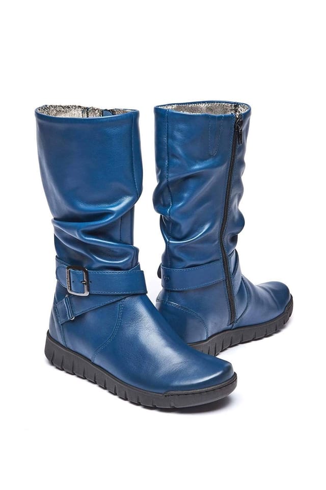 Moshulu Moshulu Women's 'Malmo' Ruched Leather Boots in Blue - 2