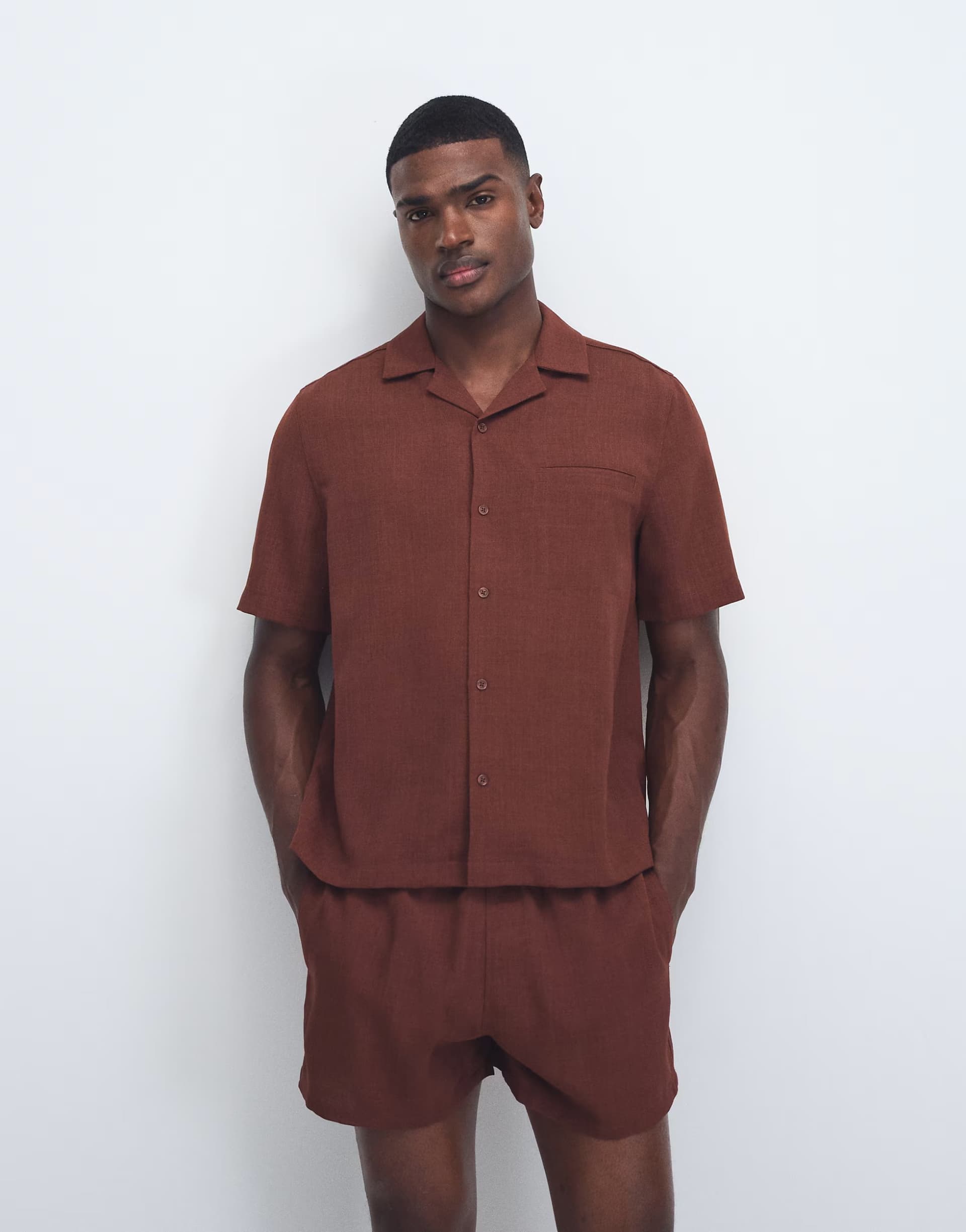 ASOS ASOS DESIGN co-ord linen look relaxed shirt in brown