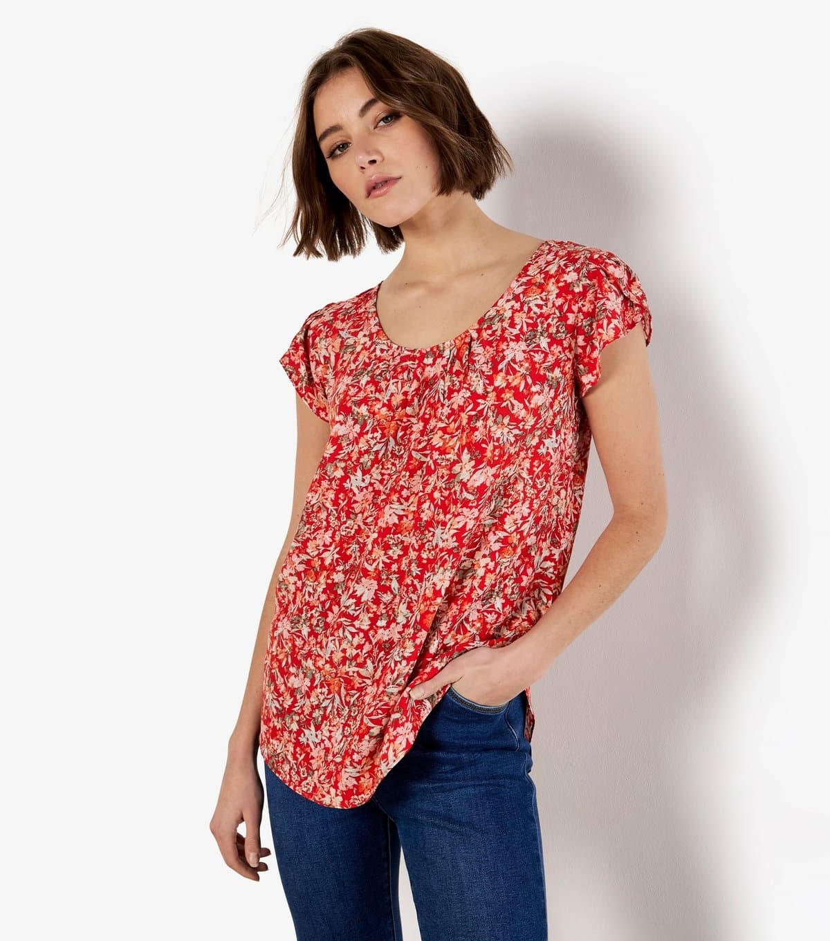 Apricot Women's Red Ditsy Floral Print Top Apricot New Look