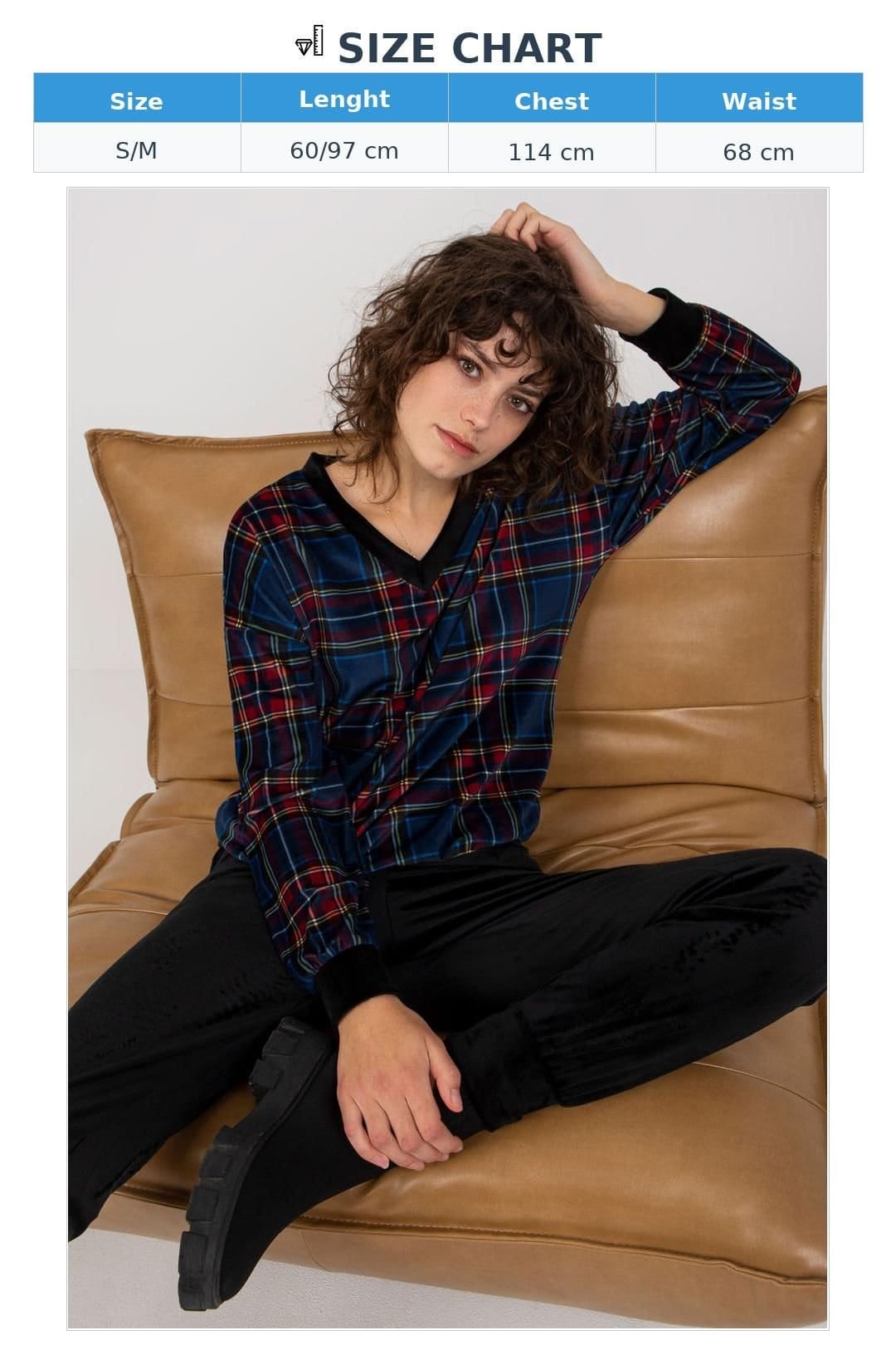 Love Lace Love Lace Women's Velour Checkered Blouse & Pants Set in Black - 4