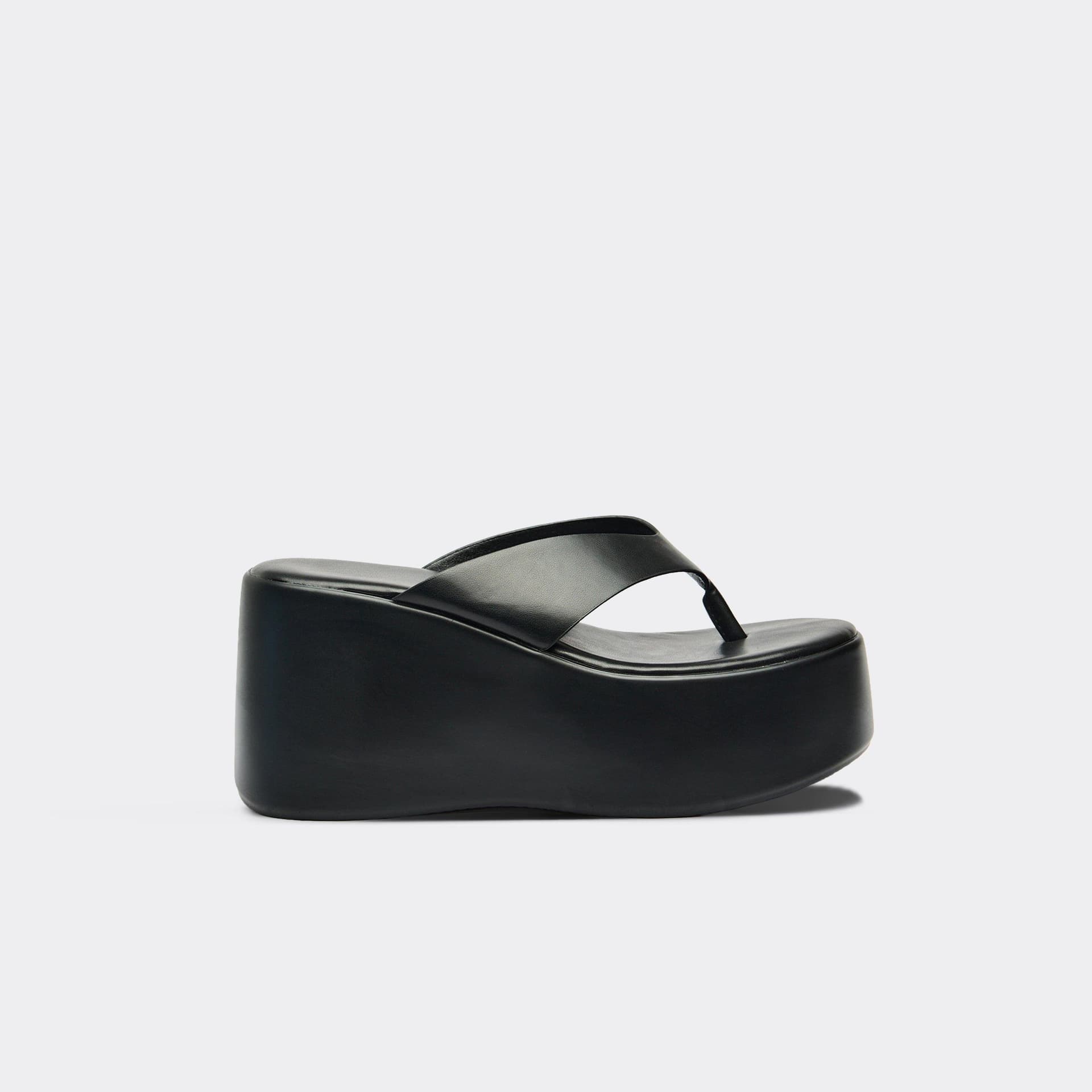 EGO Carina Thong Strap Chunky Platform Sole Sandal In Black Faux Leather, Women's Size UK 3