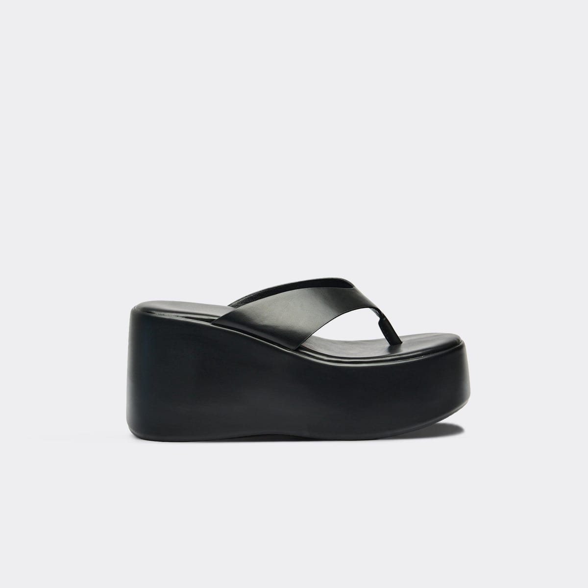 EGO Carina Thong Strap Chunky Platform Sole Sandal In Black Faux Leather, Women's Size UK 3 - 1