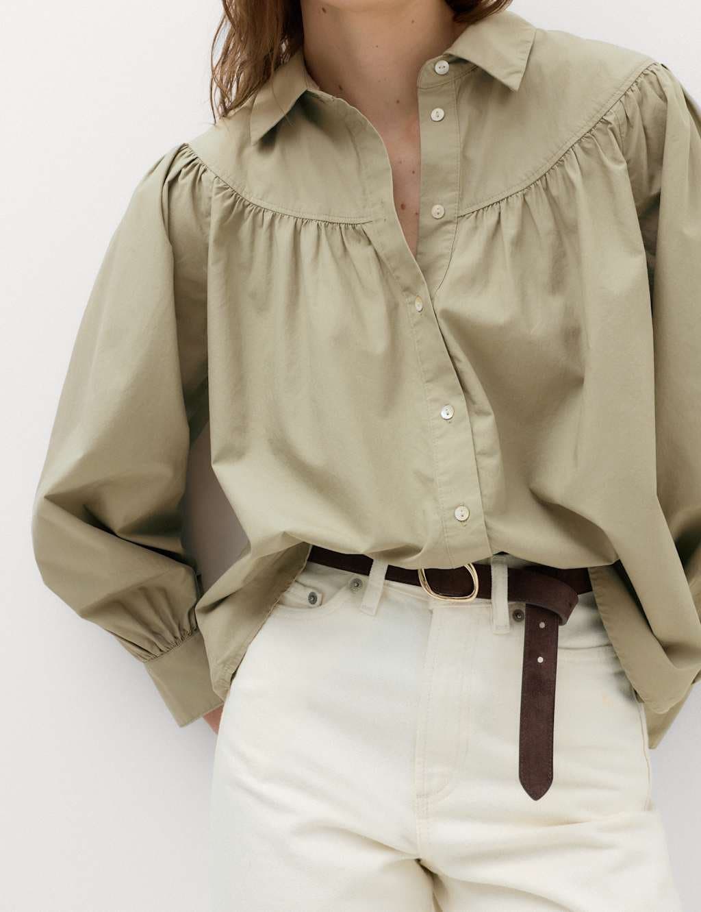 Marks & Spencer M&S Lyocell Rich Western Style Collared Shirt Khaki