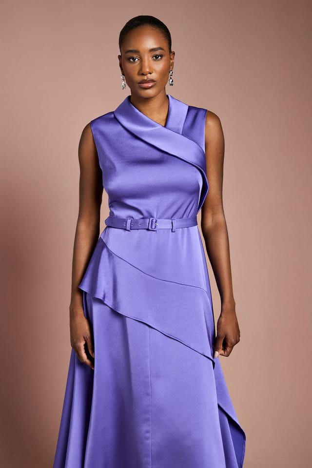Coast Coast Women's Waterfall Ruffle Belted Satin Midi Dress in Purple - 2