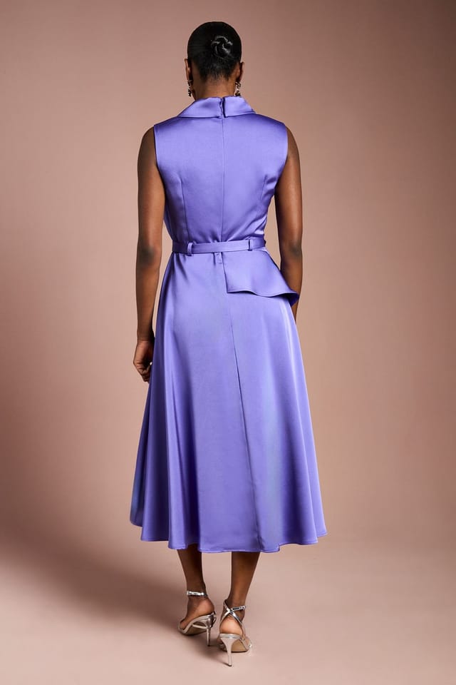 Coast Coast Women's Waterfall Ruffle Belted Satin Midi Dress in Purple - 3