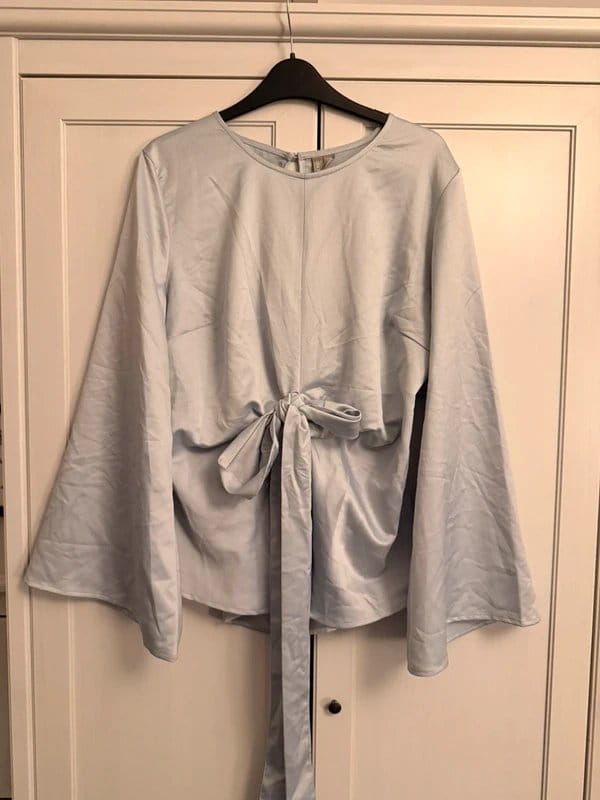 ASOS Light Blue Satin Blouse with Tie Front