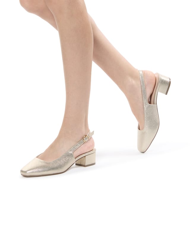Paradox London Paradox London Women's Giulietta' Wide Fit Square Toe Block Heel Slingback Shoes in Gold - 2