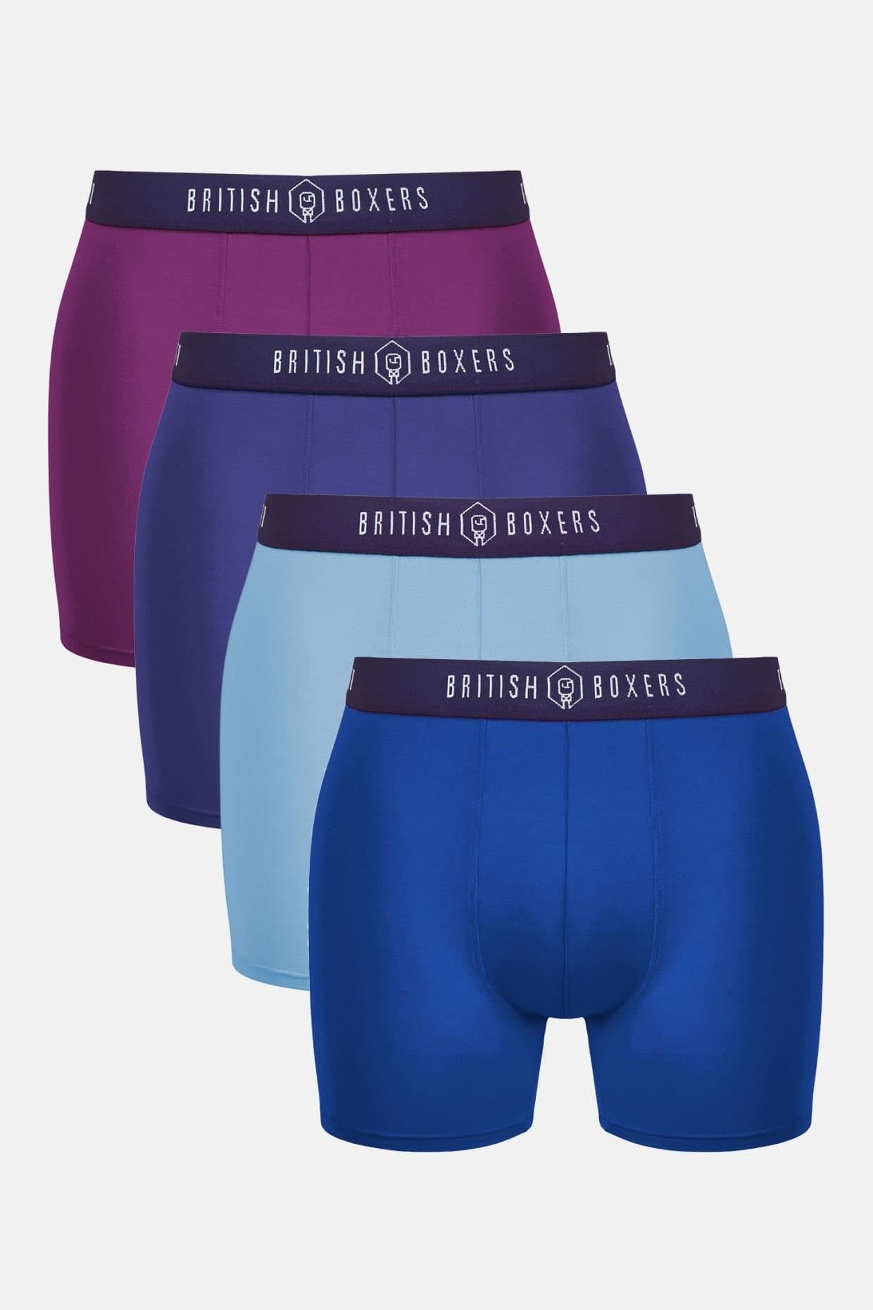 British Boxers British Boxers Men's Pack of Four "Blues" Bamboo Stretch Trunks in Blue