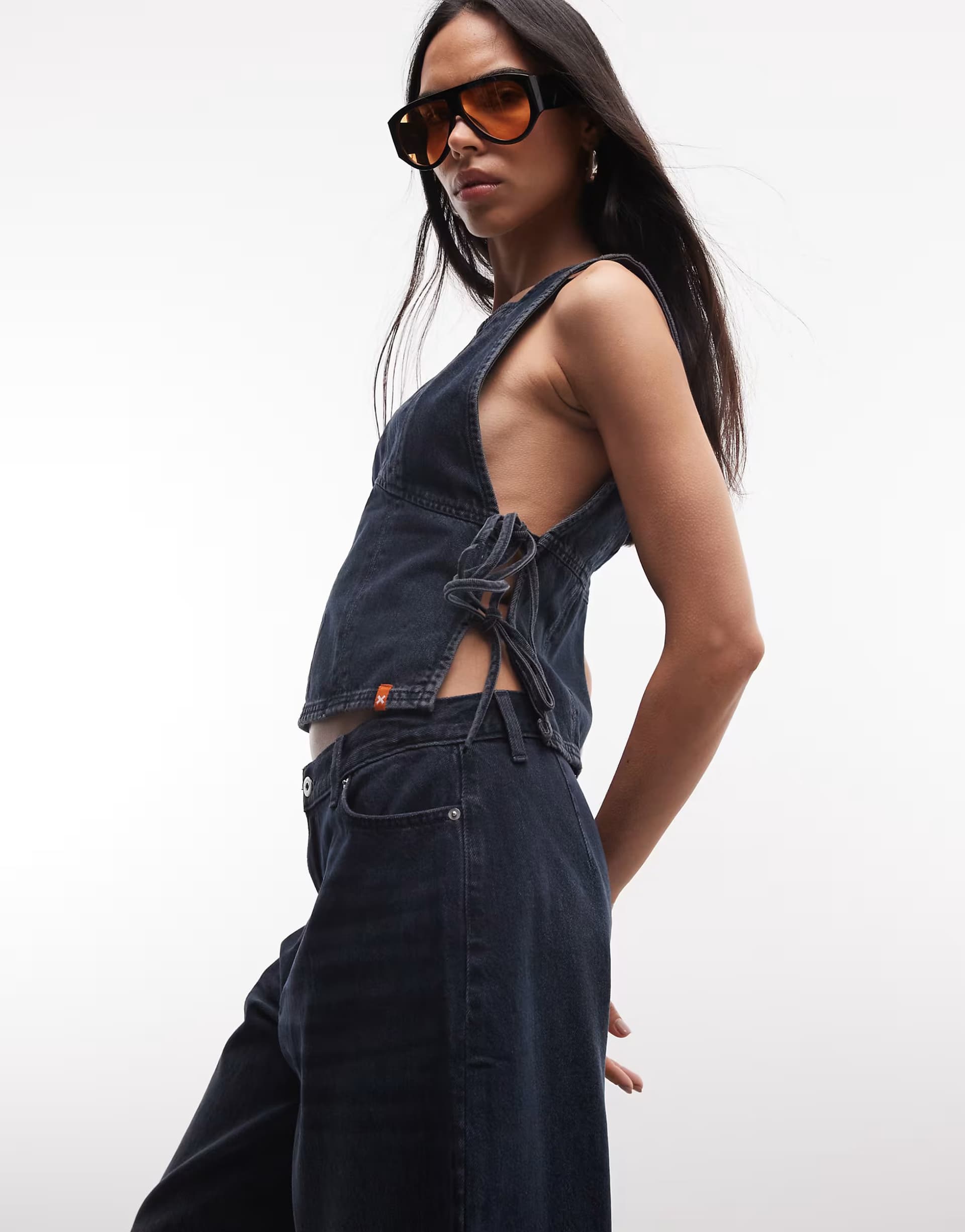 ASOS COLLUSION denim tie side top co-ord in grunge dark blue wash