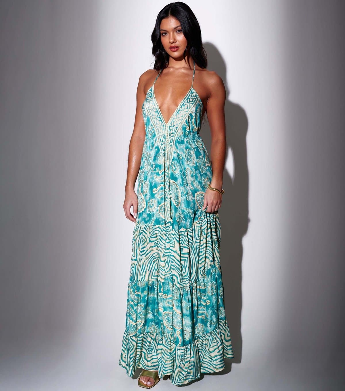 South Beach Women's Turquoise Printed Halter Neck Maxi Dress South Beach New Look