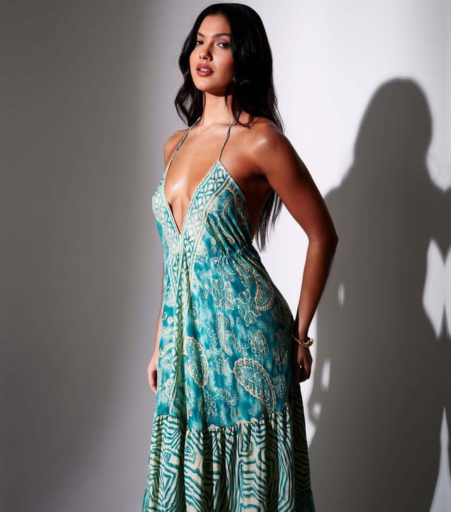 South Beach Women's Turquoise Printed Halter Neck Maxi Dress South Beach New Look - 3